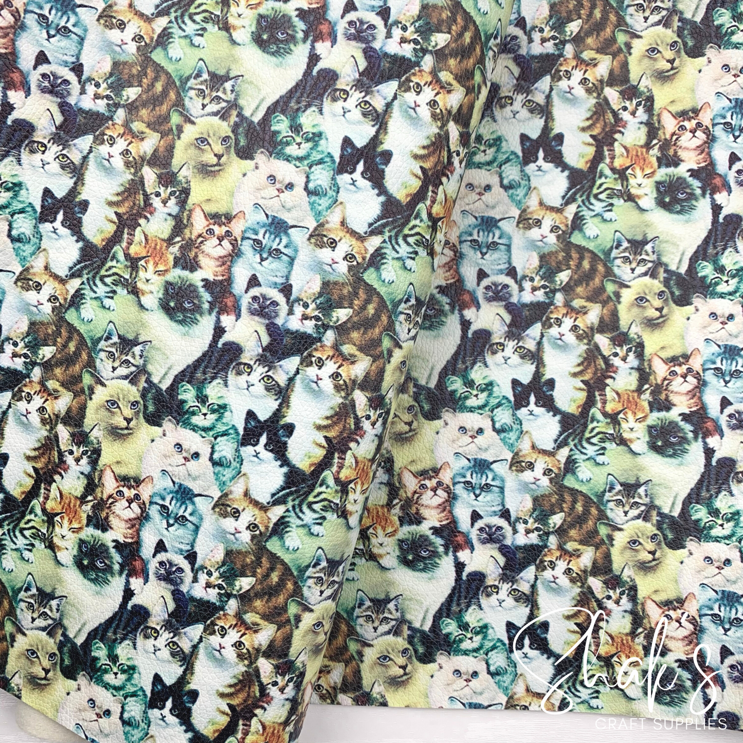 Bunch of Cats Classic Kitty Cat Print Vegan Leather Fabric