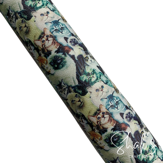 Bunch of Cats Classic Kitty Cat Print Vegan Leather Fabric