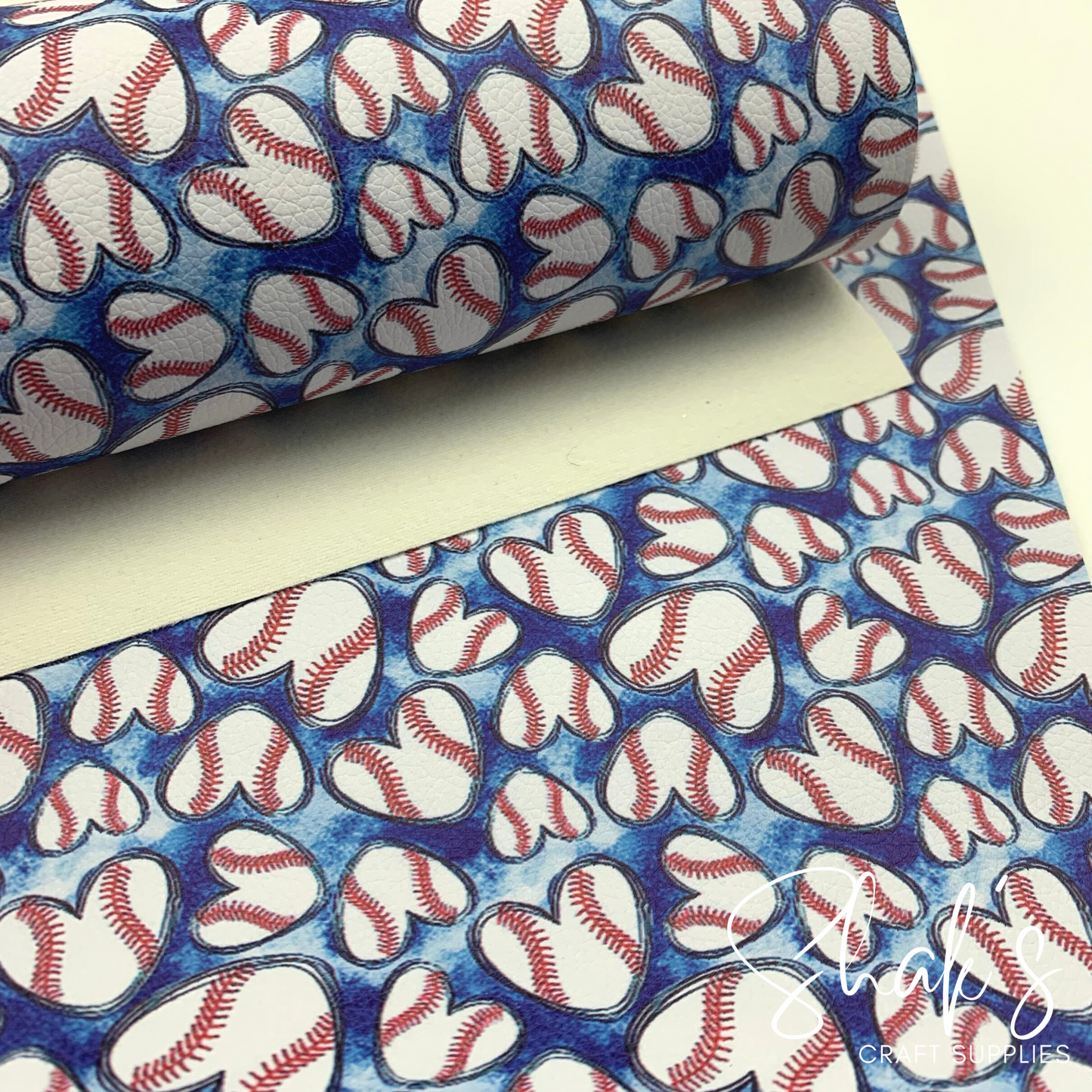 Baseball Hearts Print Pebble Vegan Leather