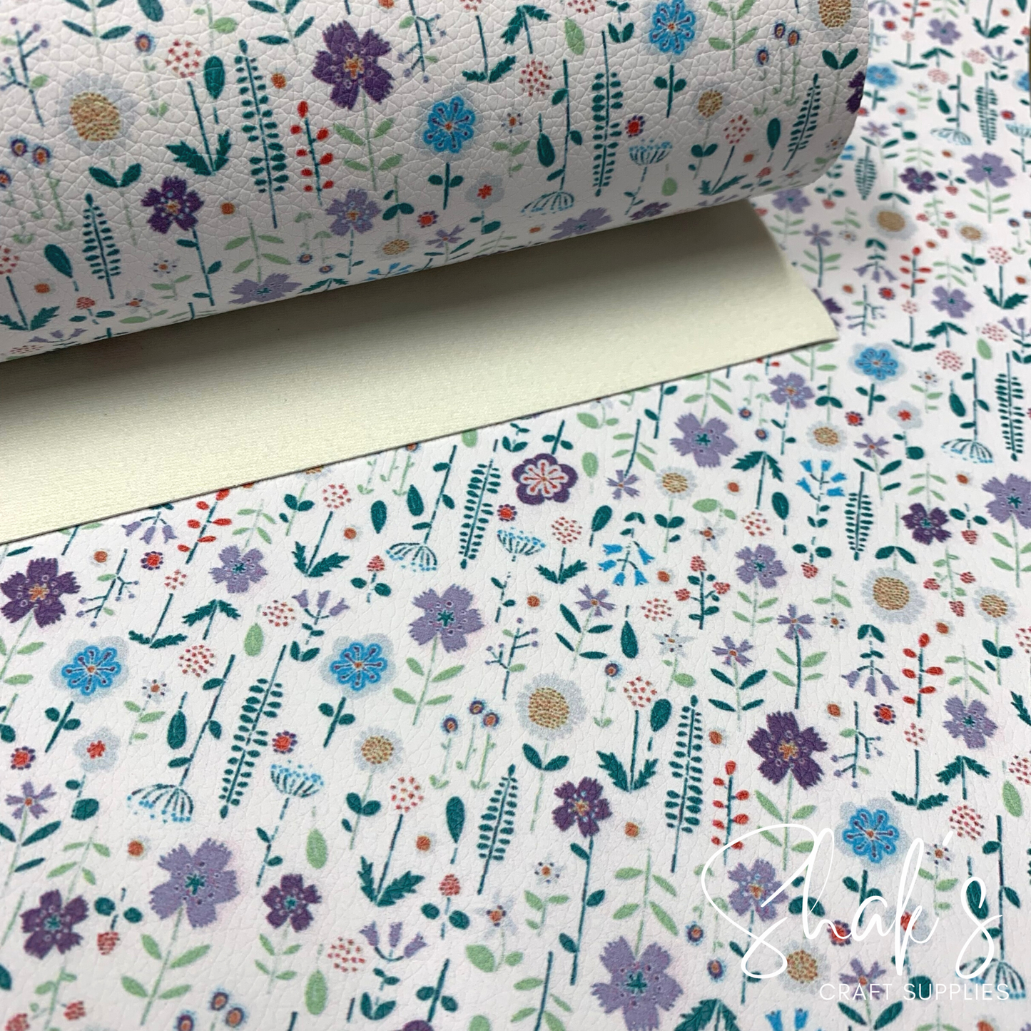 Floral Print Pebble Vegan Leather Sheet