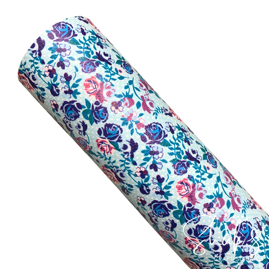 Floral Print Pebble Vegan Leather Sheet