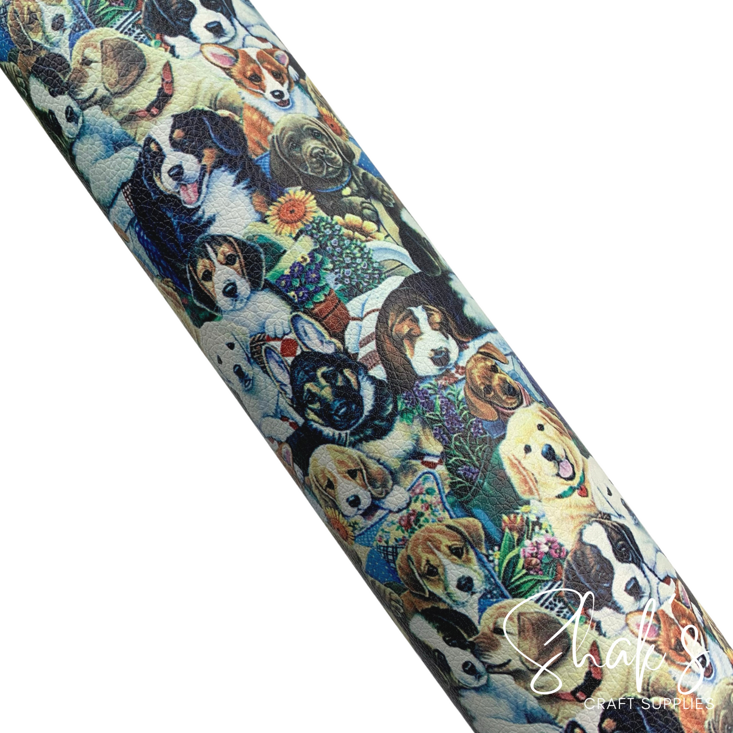 Garden Puppies Classic Puppy Dog Print Vegan Leather Fabric
