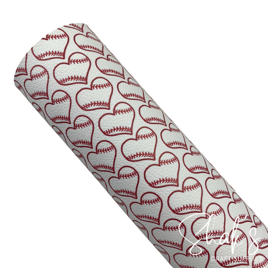 Baseball Hearts Print Pebble Vegan Leather