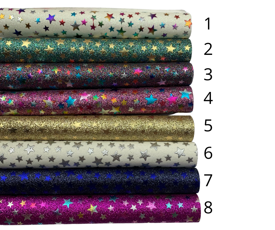 Stars Embossed Fine Glitter Faux Leather Sheets