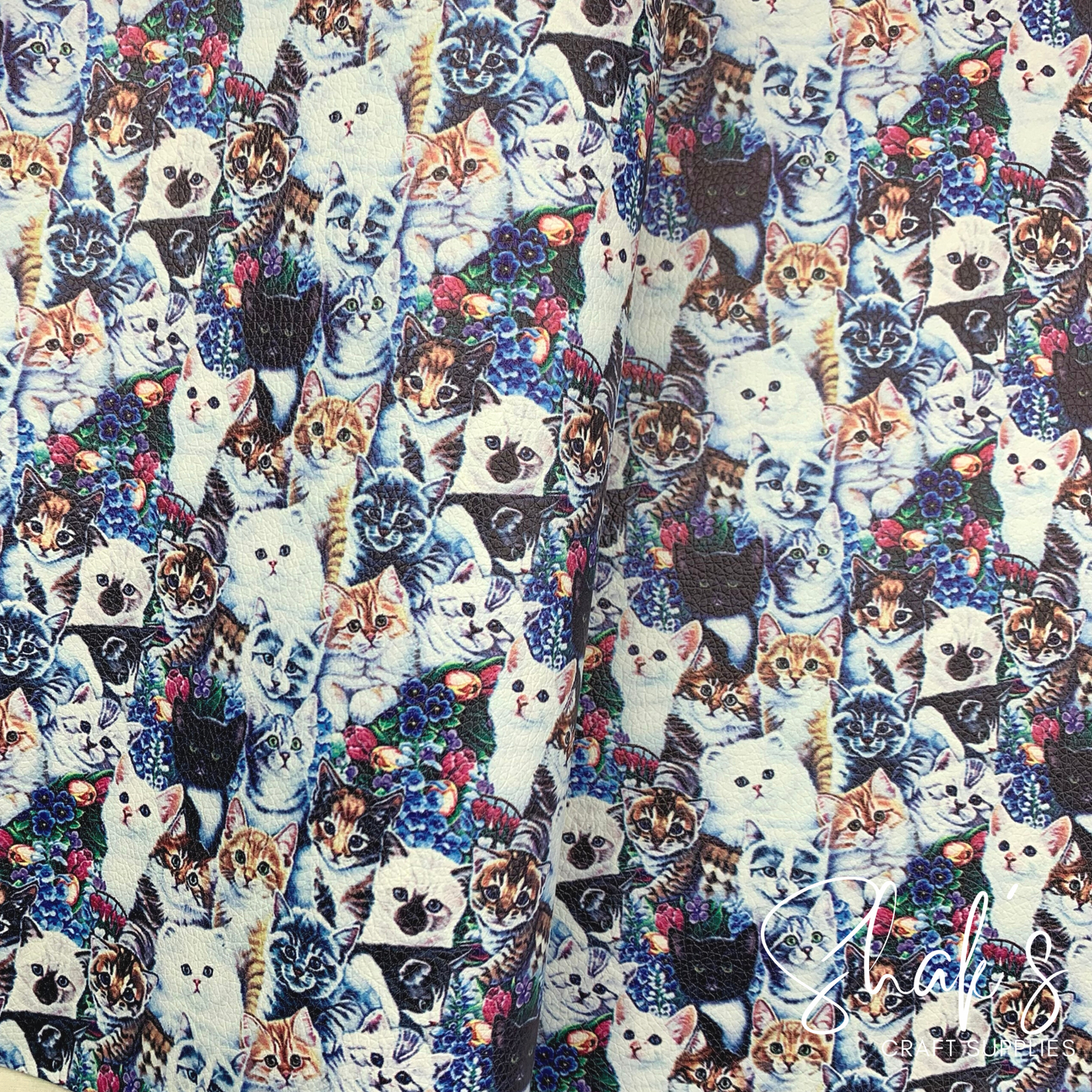 Garden Cats Classic Kitty Cat Print Vegan Leather Fabric