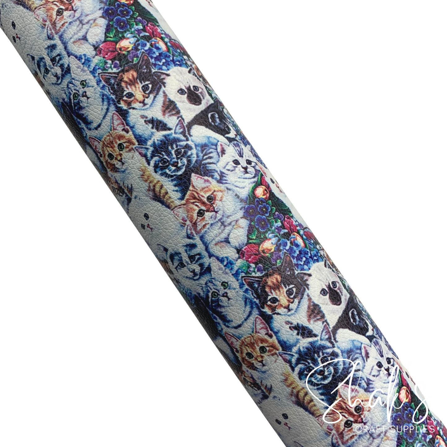 Garden Cats Classic Kitty Cat Print Vegan Leather Fabric