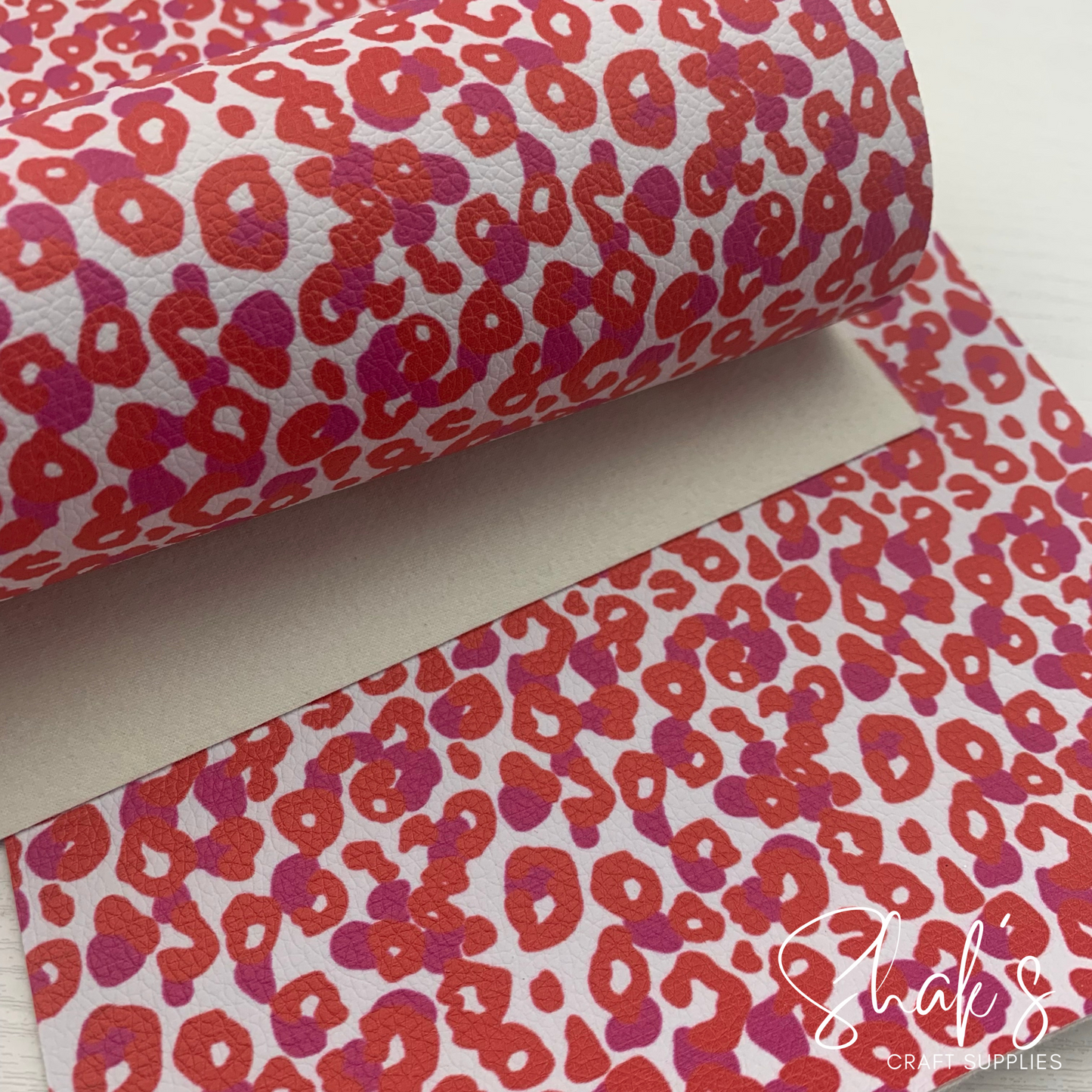 Red Pink Cheetah Leopard Animal Print Pebble Vegan Leather Sheet