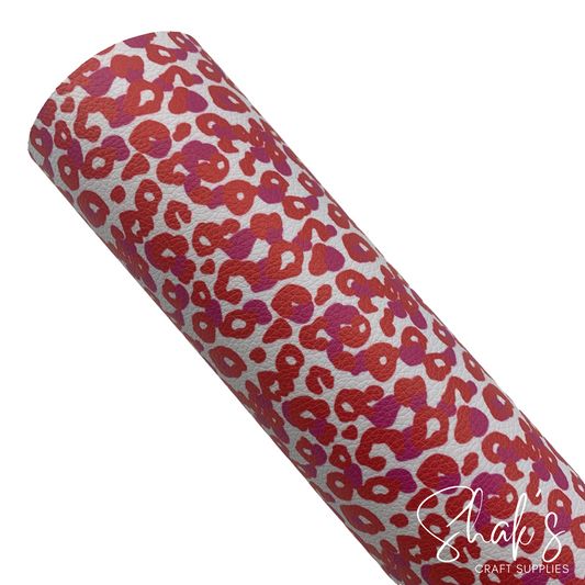 Red Pink Cheetah Leopard Animal Print Pebble Vegan Leather Sheet