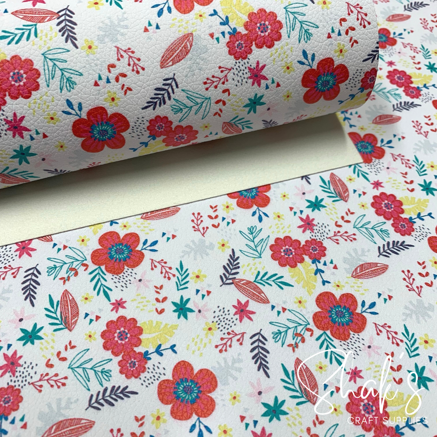 Floral Print Pebble Vegan Leather Sheet
