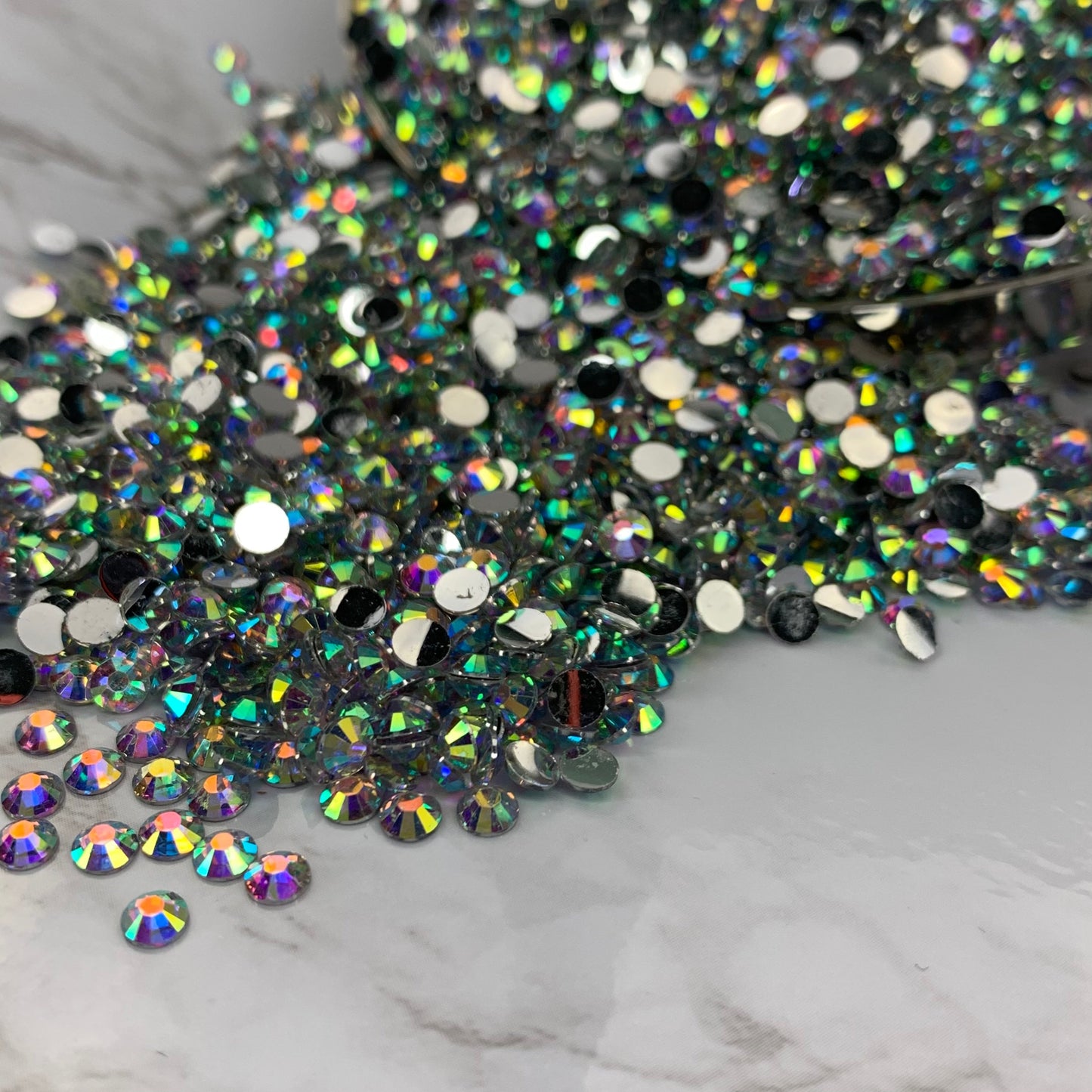 Crystal AB | Premium Silver Bottom Resin Rhinestones | Non Hotfix | 3mm, 4mm or 5mm | Flatback