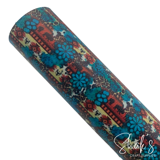 Buffalo Western Brushstrokes Print Pebble Vegan Leather Sheet