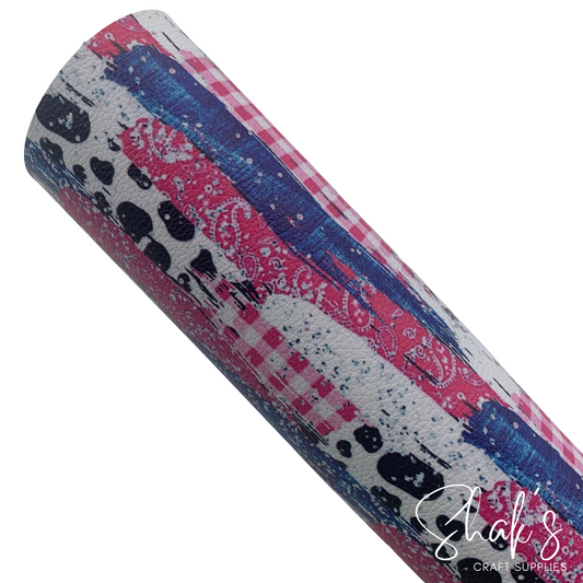 Pink Bandana Cow Western Brushstrokes Print Pebble Vegan Leather Sheet