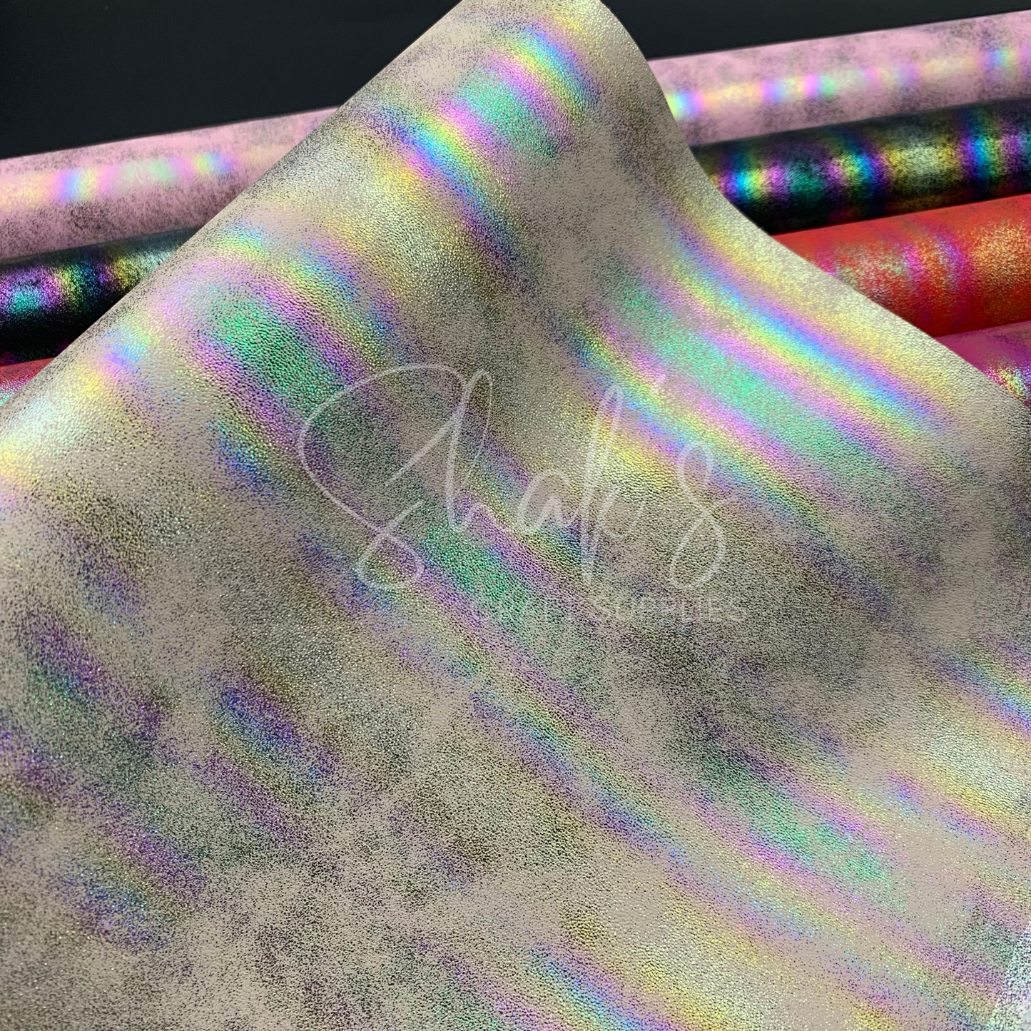 Oil Slick .8mm Smooth Faux Leather with Cotton backing