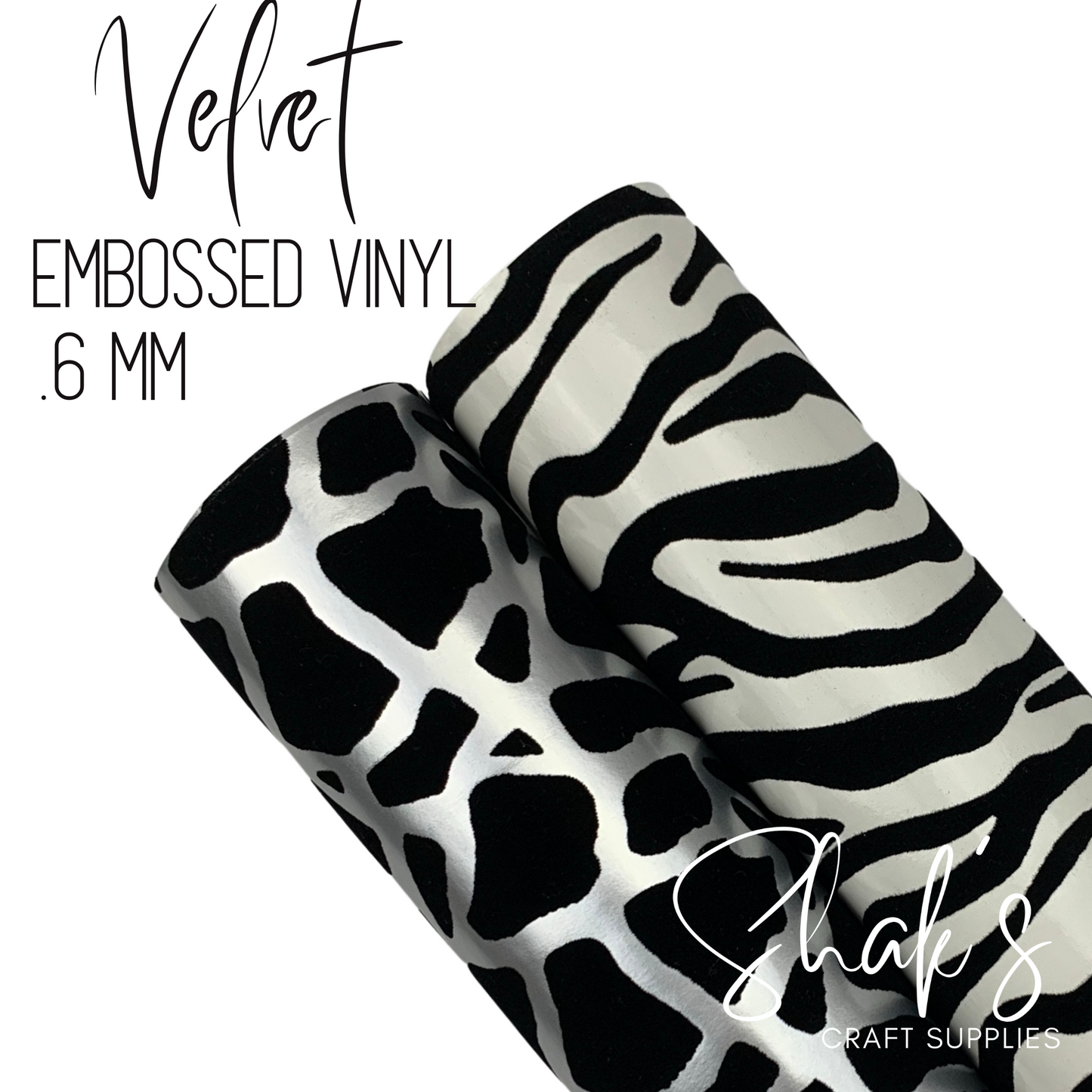 Zebra and Giraffe Velvet Embossed Vinyl Faux Leather 1/2 Yard Rolls