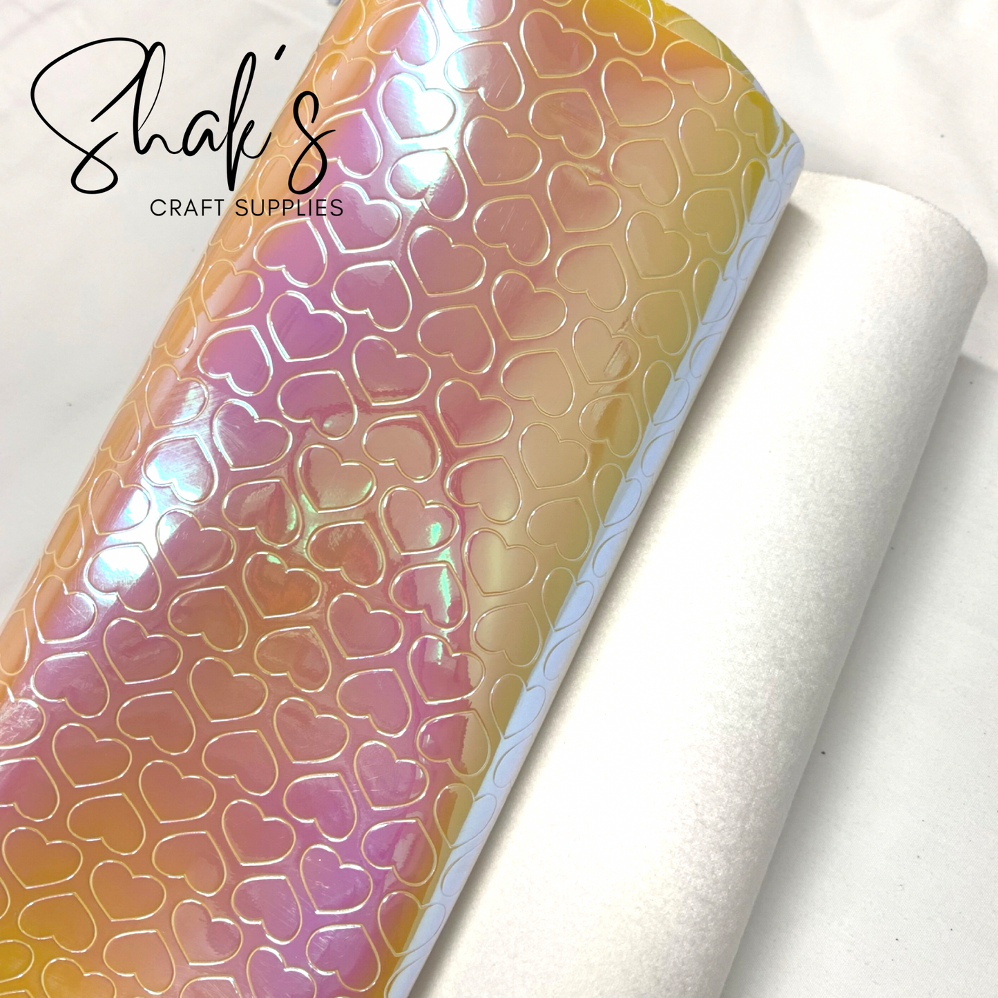 Embossed Hearts Iridescent Laser PVC Coated Vinyl