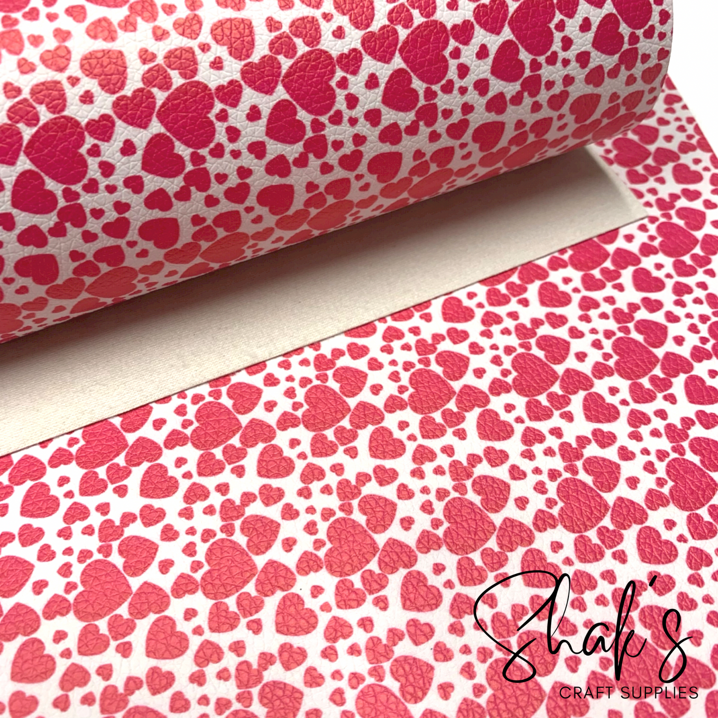 Pink Hearts Pebbled Vegan Leather Sheet