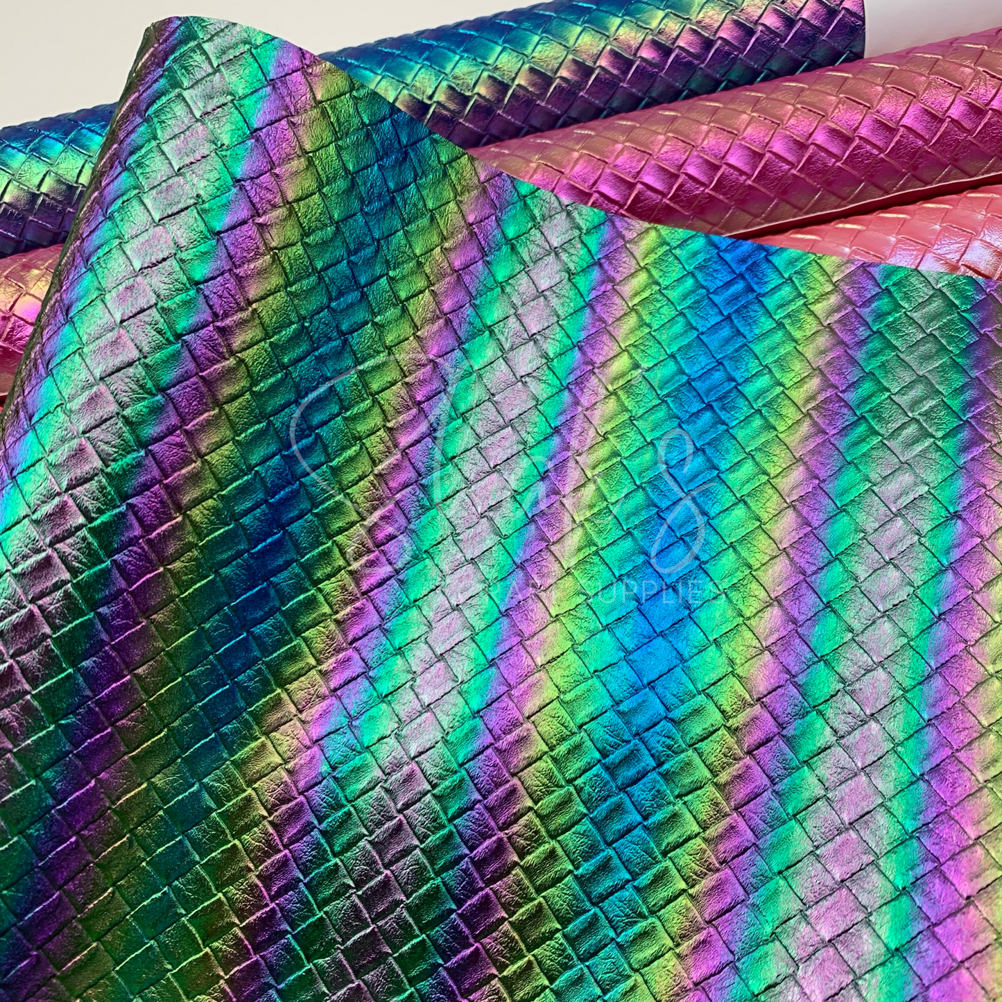 Basket Weave Iridescent .7mm Embossed Faux Leather