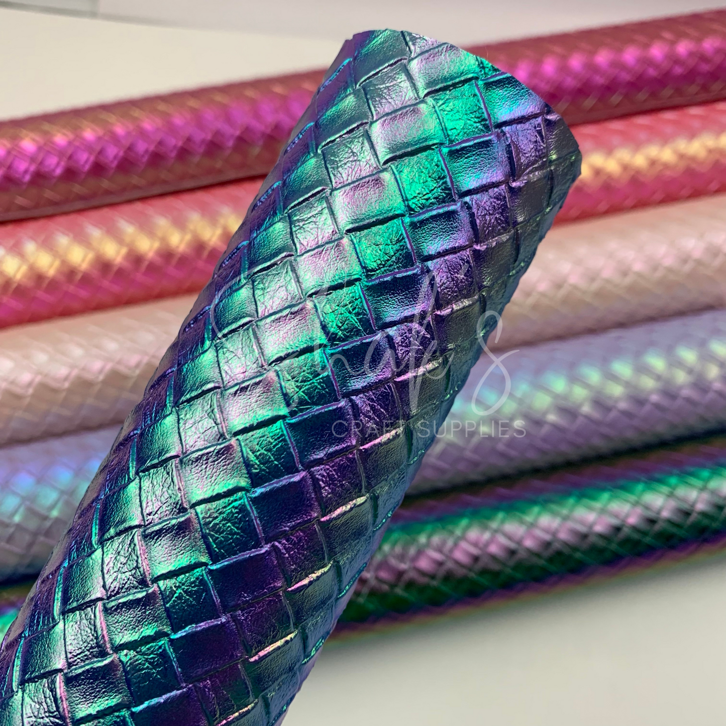 Basket Weave Iridescent .7mm Embossed Faux Leather