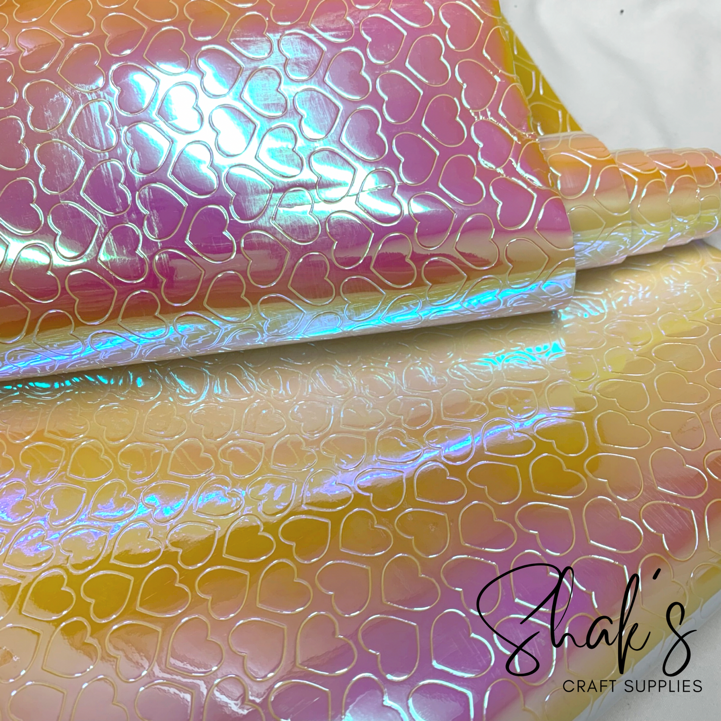 Embossed Hearts Iridescent Laser PVC Coated Vinyl