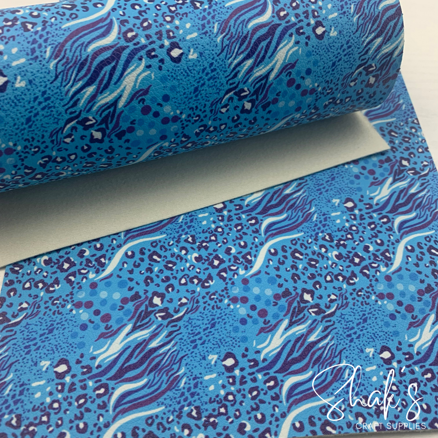 Blue Cheetah Leopard Animal Print Pebble Vegan Leather Sheet