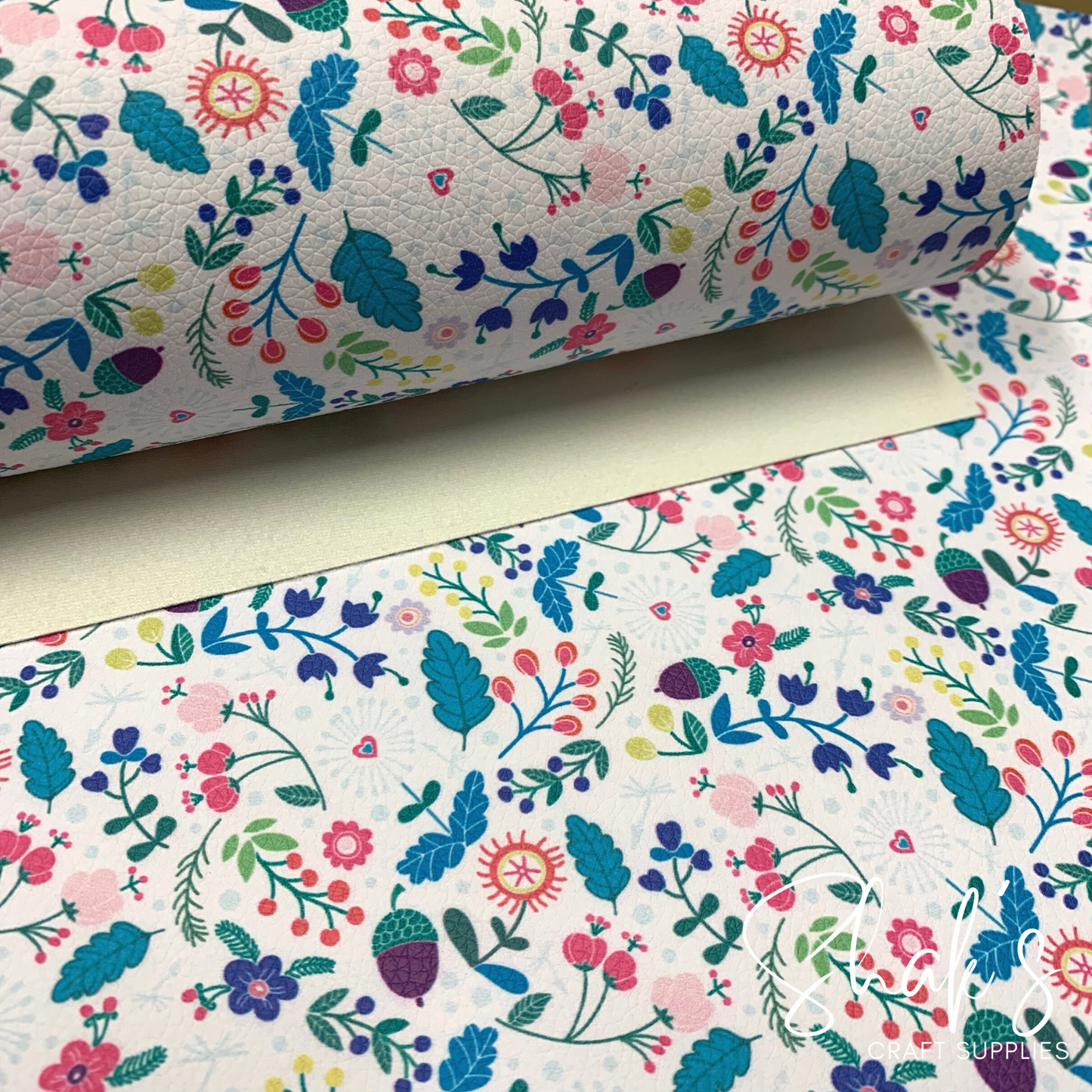 Floral Print Pebble Vegan Leather Sheet