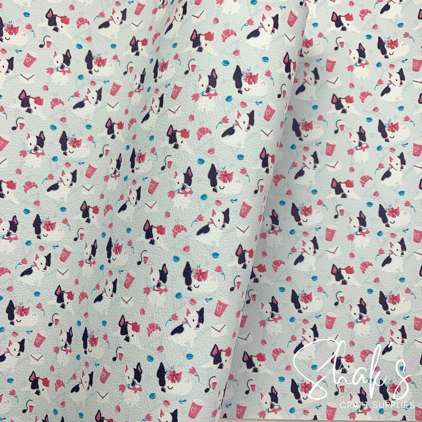 Love Terrier Heart Puppy Terrier  Dog Print Vegan Leather Fabric