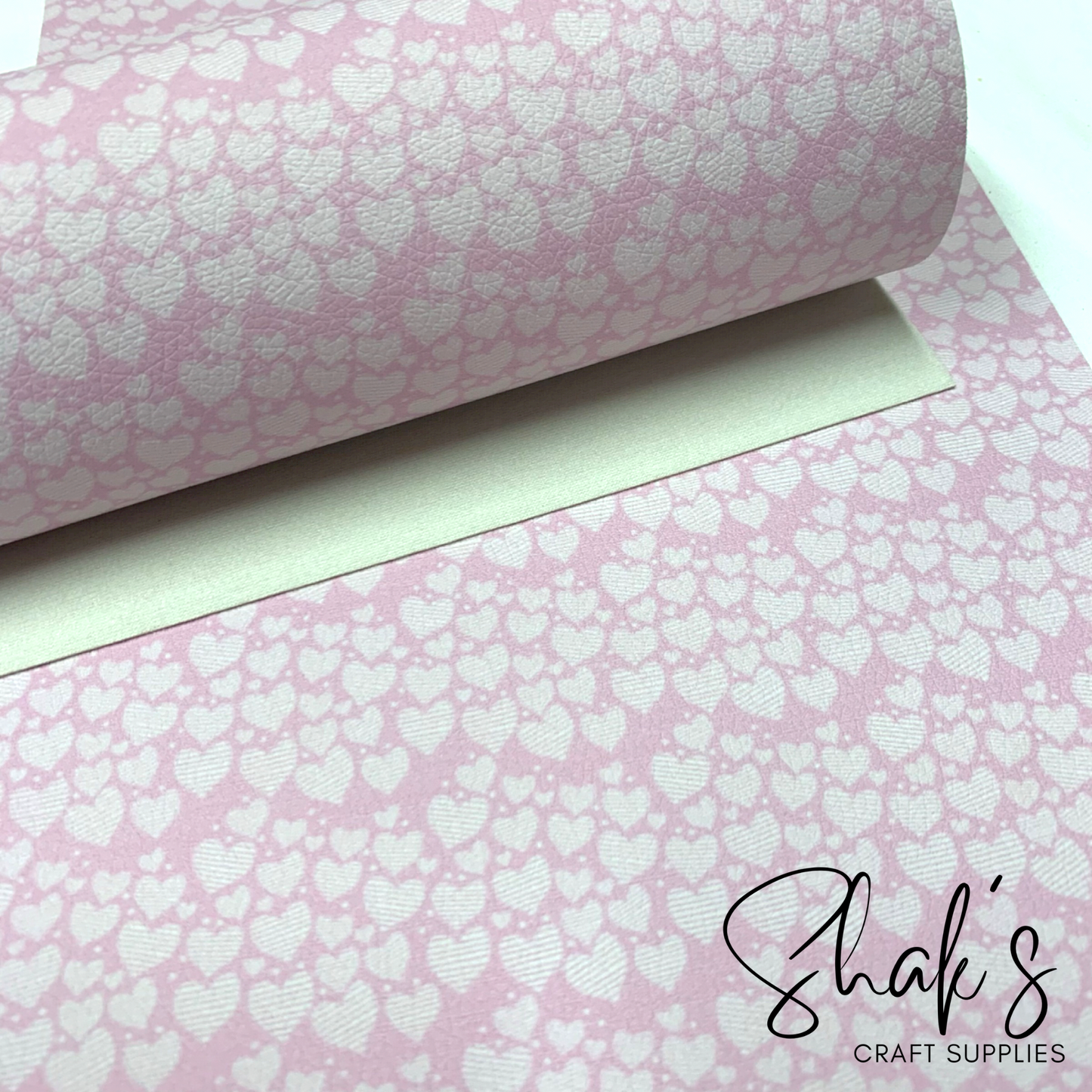 Pink Hearts Pebbled Vegan Leather Sheet