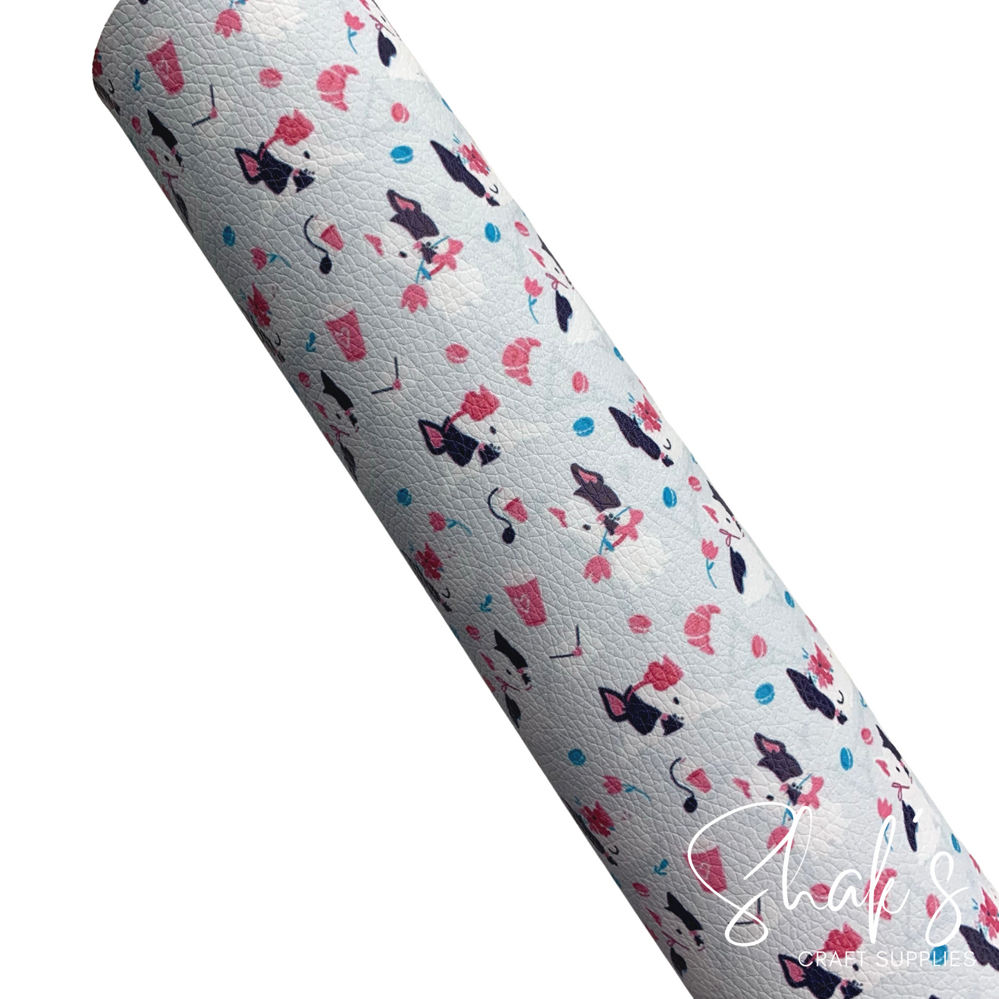 Love Terrier Heart Puppy Terrier  Dog Print Vegan Leather Fabric