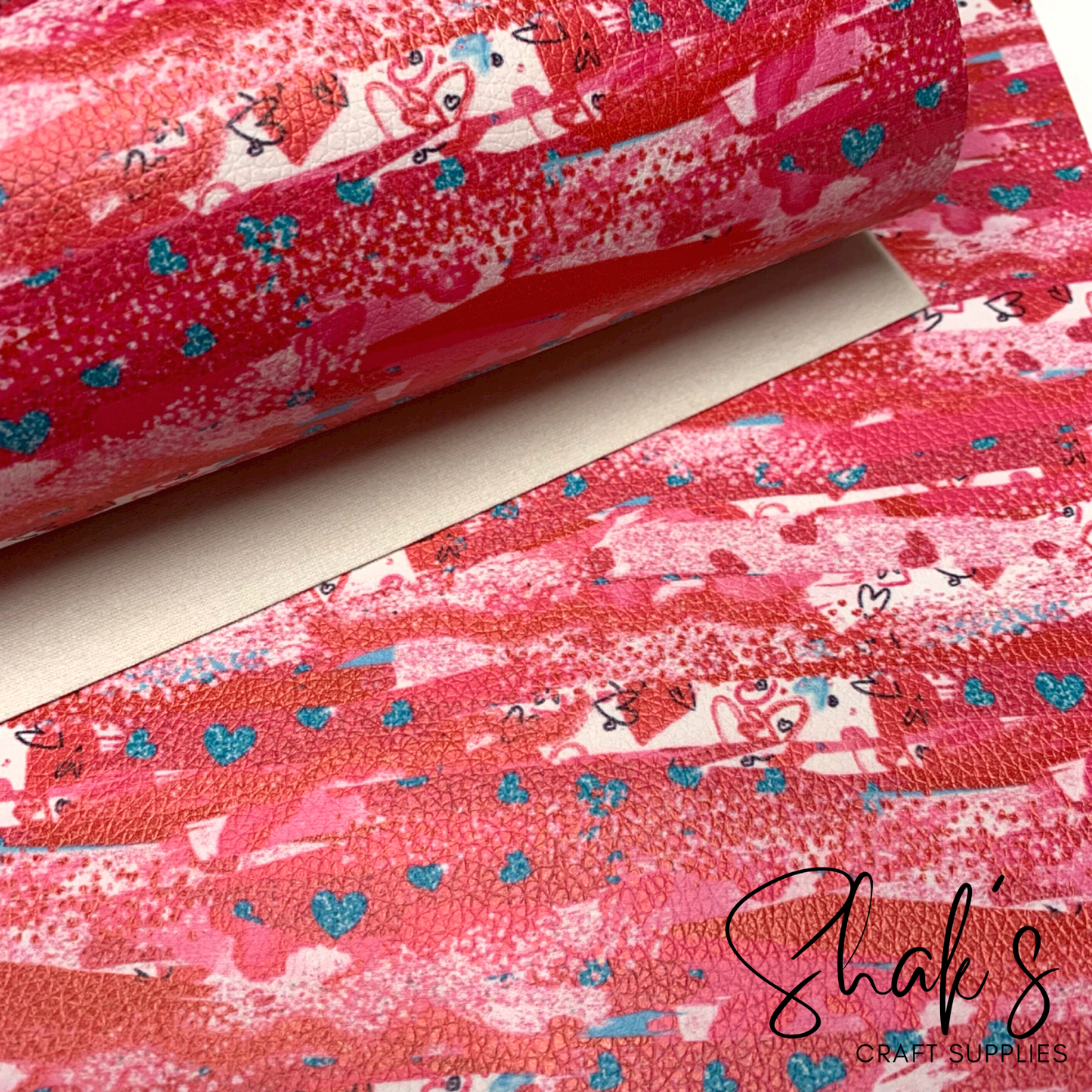 Hearts Brushstrokes Pebbled Vegan Leather Sheet