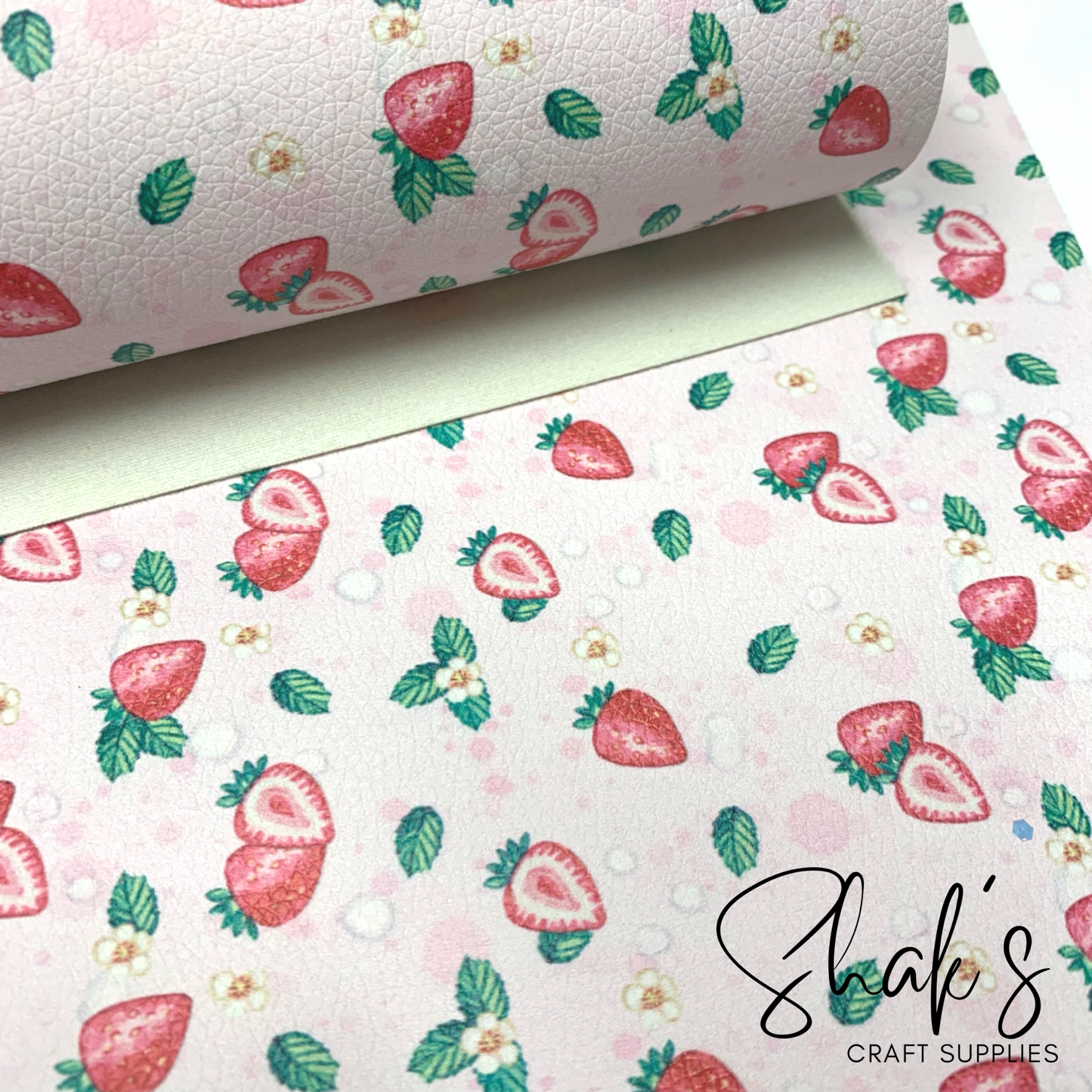 Pastel Strawberries Pebbled Vegan Leather Sheet