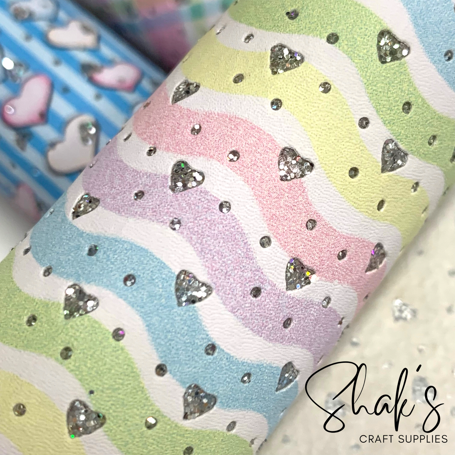 Glitter Embossed Hearts Printed Faux Leather Sheet