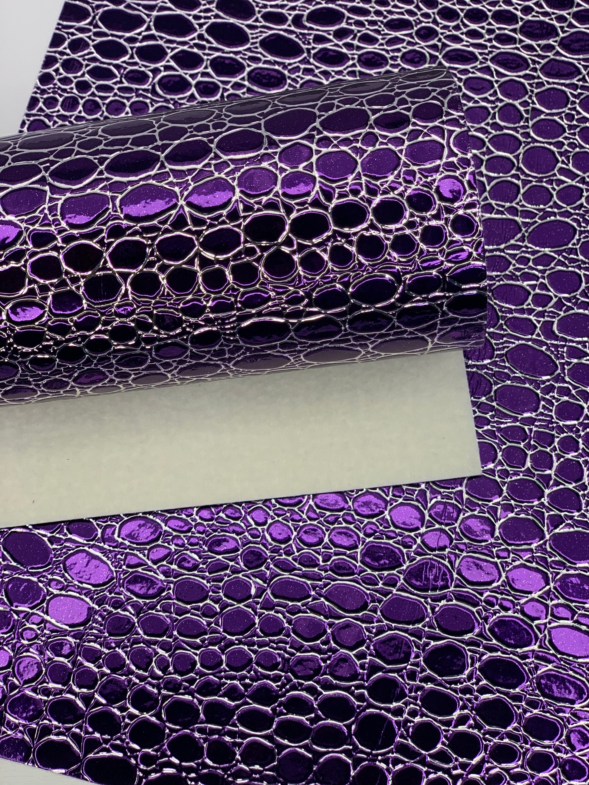 Purple and Silver Stones Holographic Embossed Textured Faux Leather Sheet