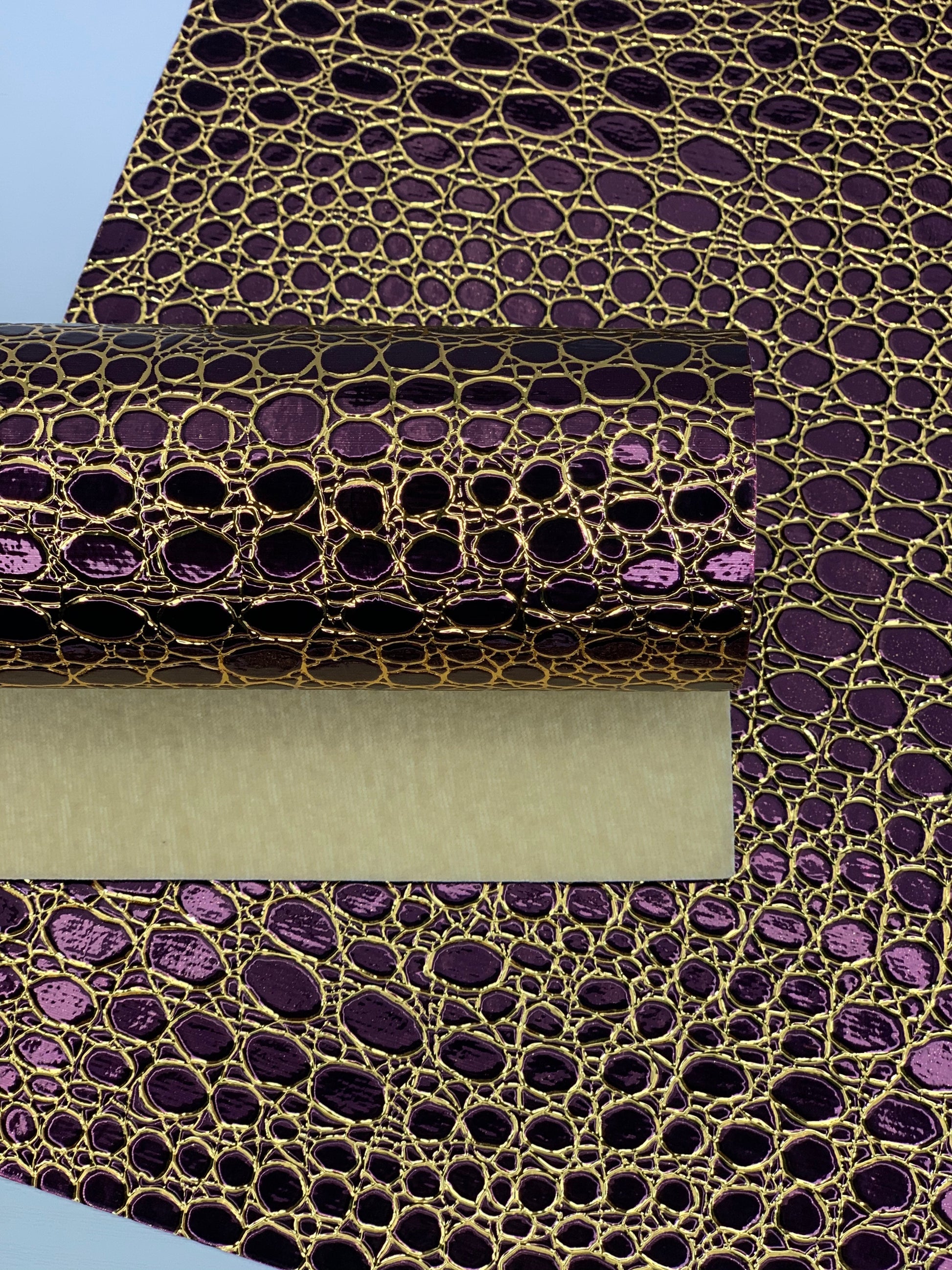 Purple and Gold Stones Holographic Embossed Textured Faux Leather Sheet