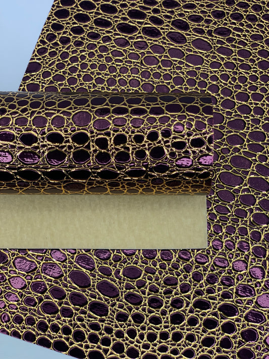 Purple and Gold Stones Holographic Embossed Textured Faux Leather Sheet