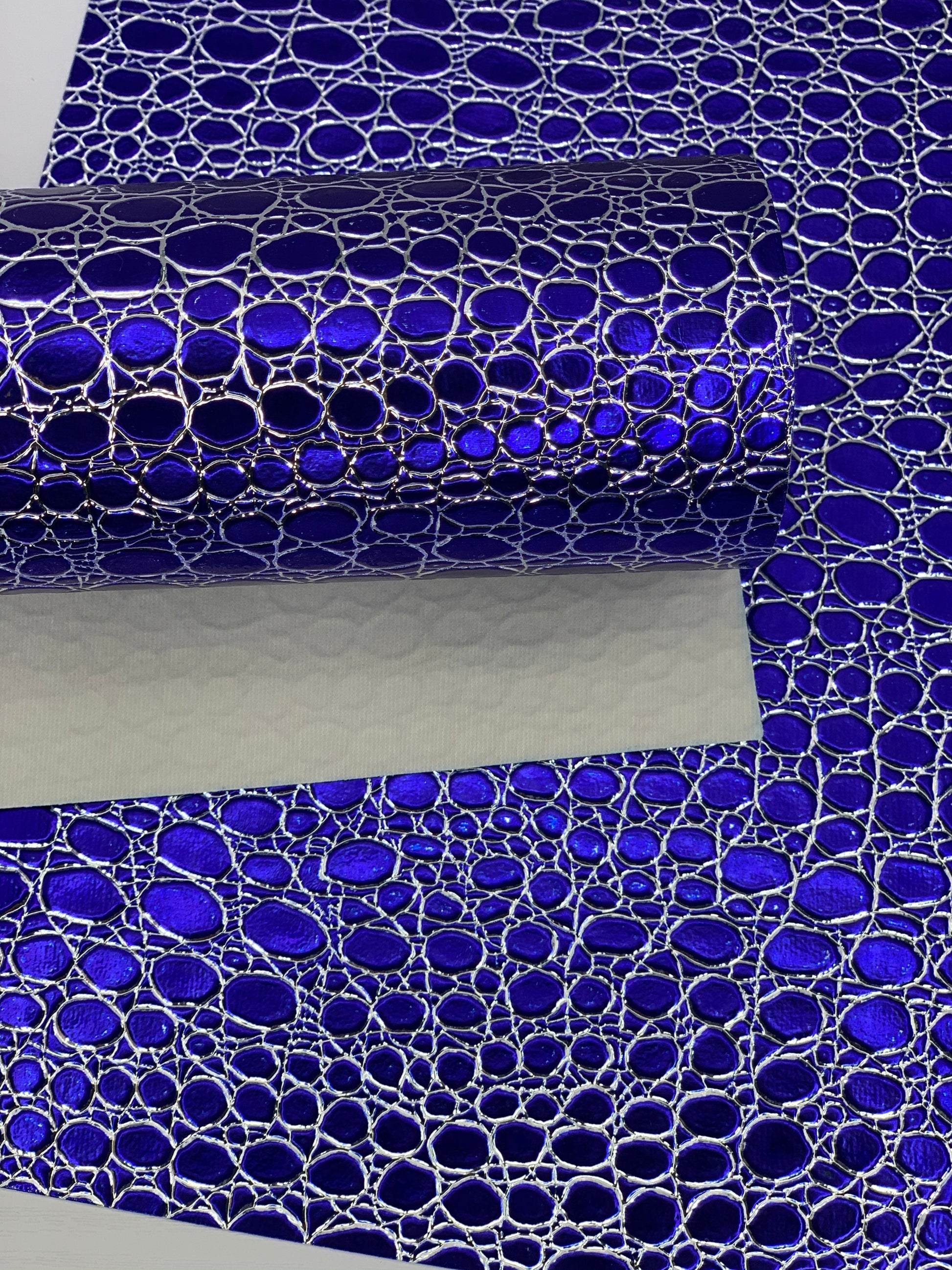 Blue and Silver Stones Holographic Embossed Textured Faux Leather Sheet