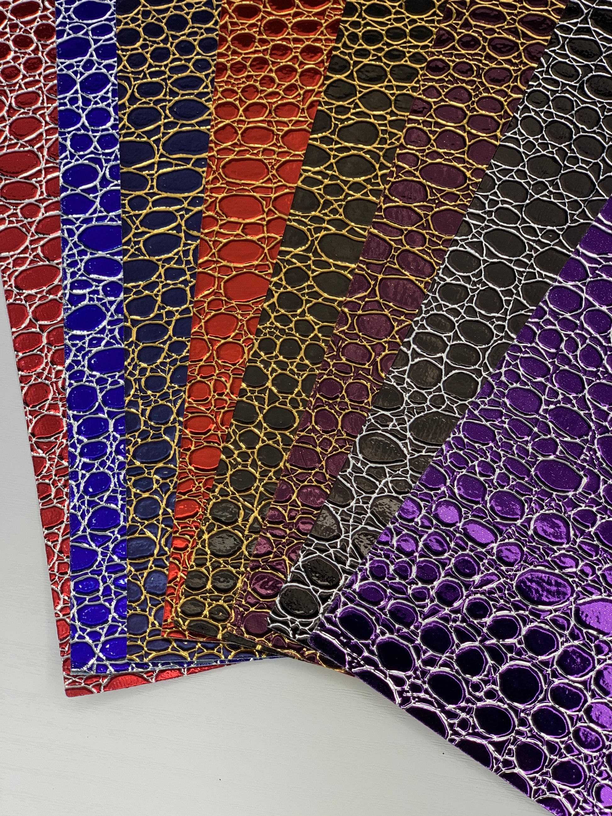 Red and Gold Stones Holographic Embossed Textured Faux Leather Sheet