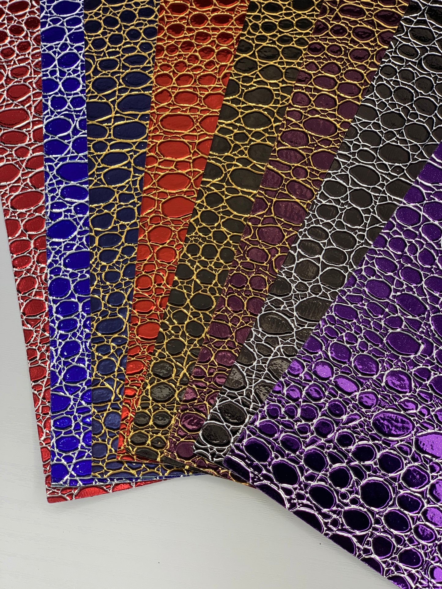 Black and Silver Stones Holographic Embossed Textured Faux Leather Sheet