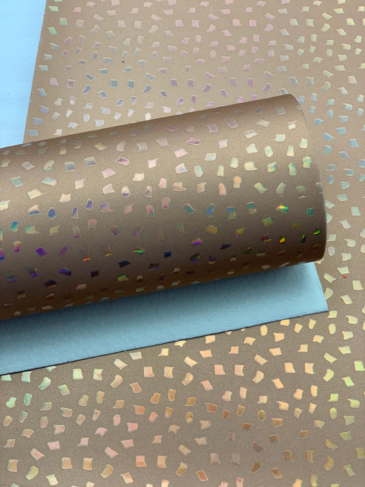 Caramel Brown Holographic Laser Flakes Faux Leather Sheet