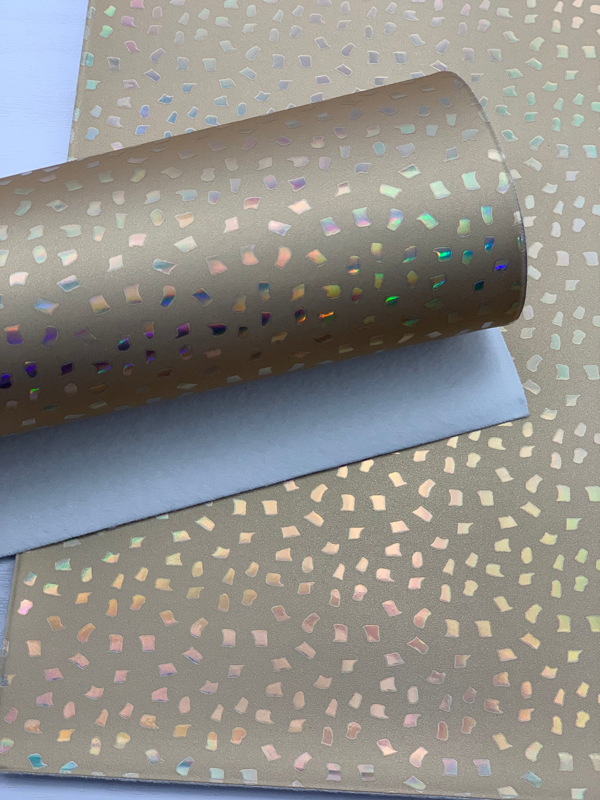 Rose Gold Holographic Laser Flakes Embossed Textured Faux Leather Sheet