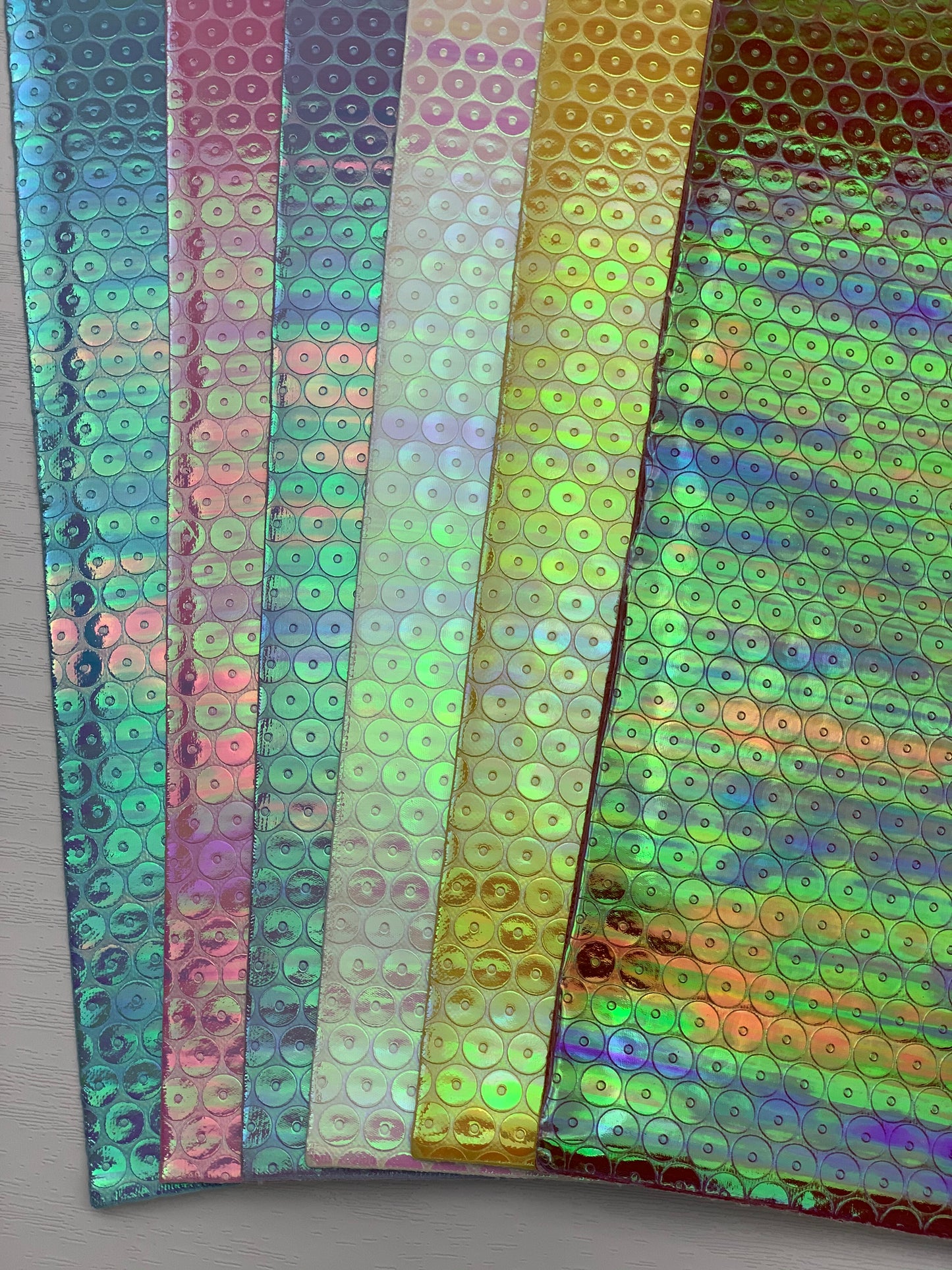 White Holographic Laser Sequins Embossed Textured Faux Leather Sheet