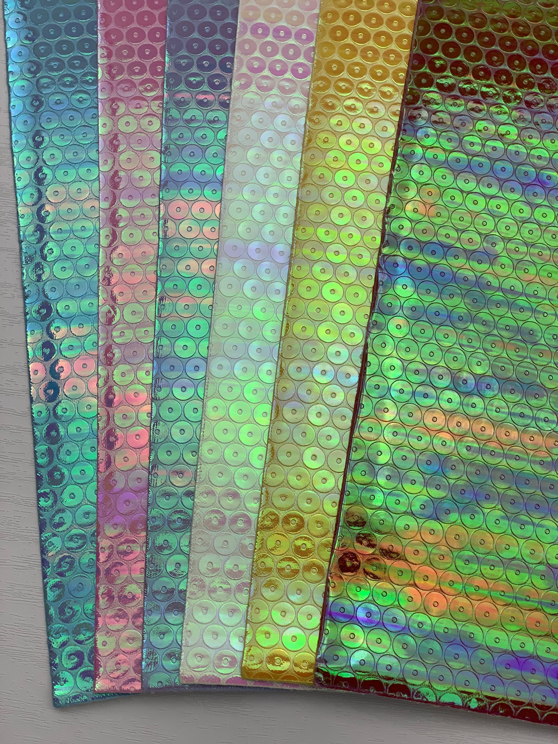 Pink Holographic Laser Sequins Embossed Textured Faux Leather Sheet