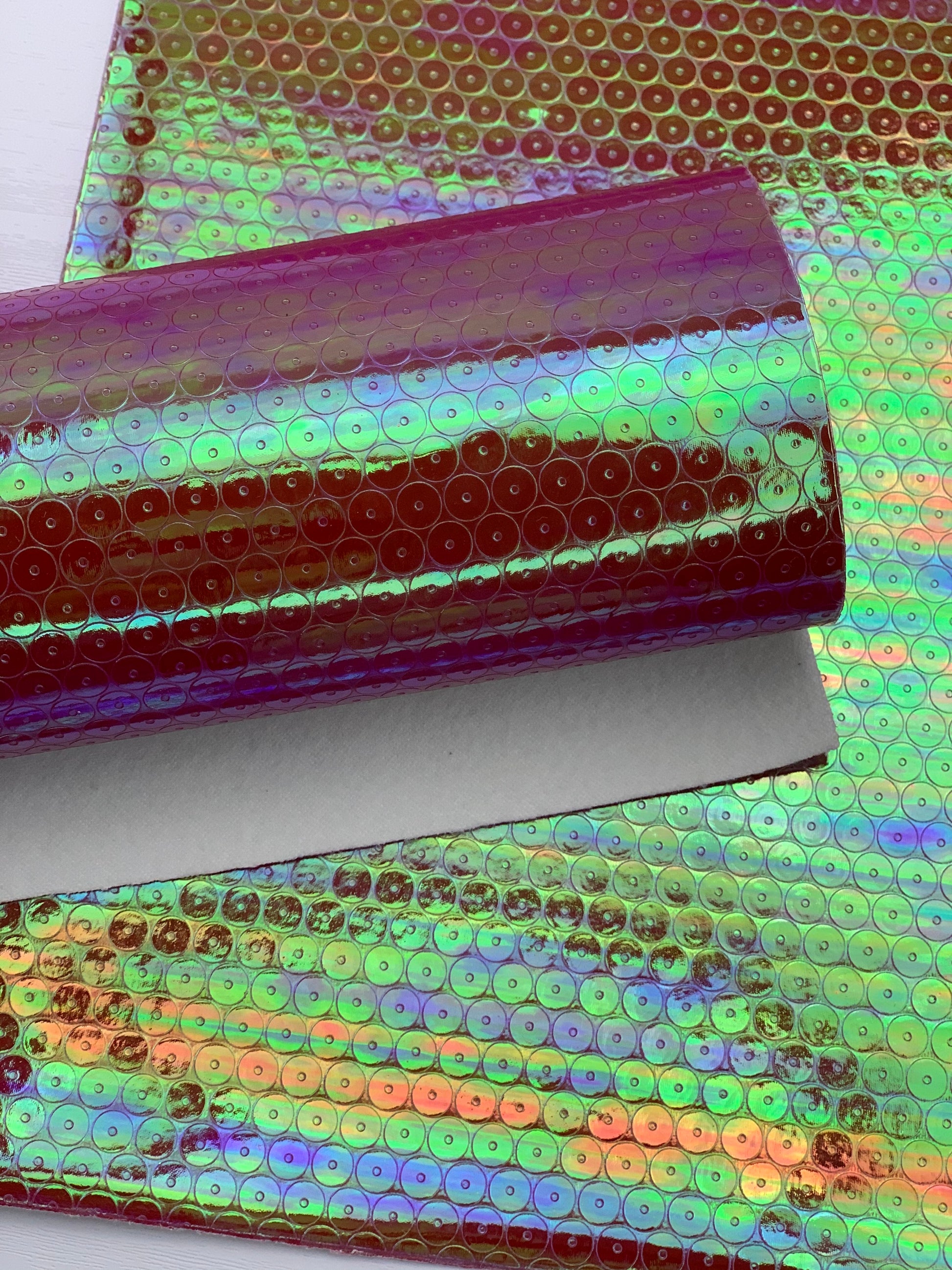 Hot Pink Holographic Laser Sequins Embossed Textured Faux Leather Sheet