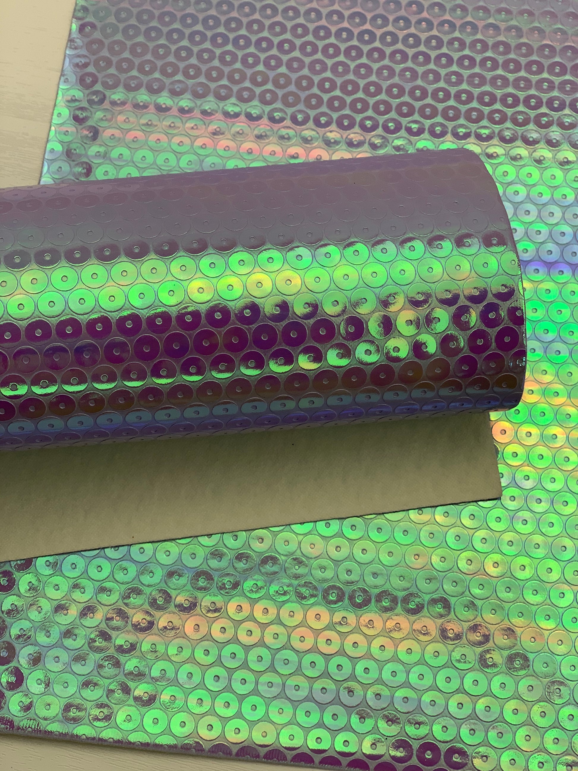 Purple Holographic Laser Sequins Embossed Textured Faux Leather Sheet
