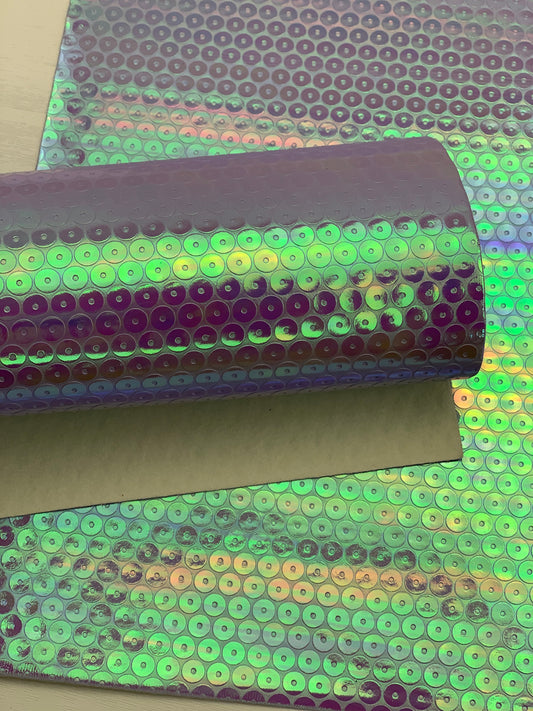 Purple Holographic Laser Sequins Embossed Textured Faux Leather Sheet