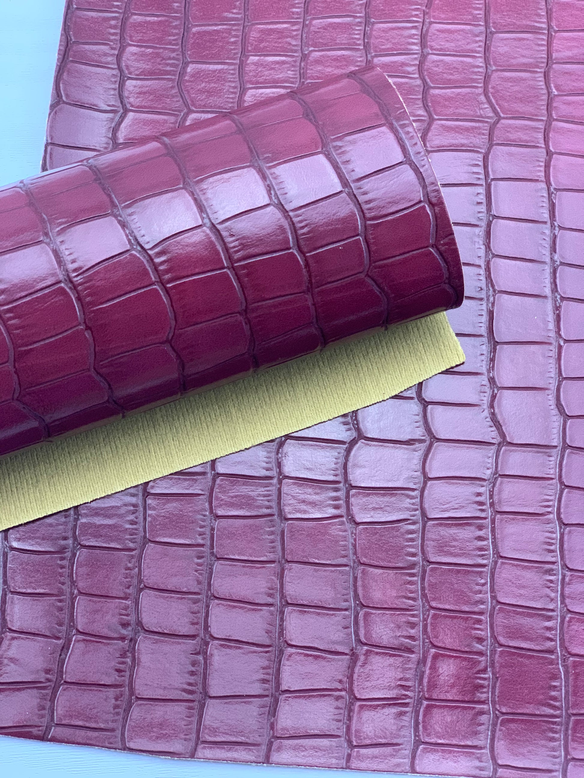 Burgundy Alligator Textured Embossed Faux Leather Sheet