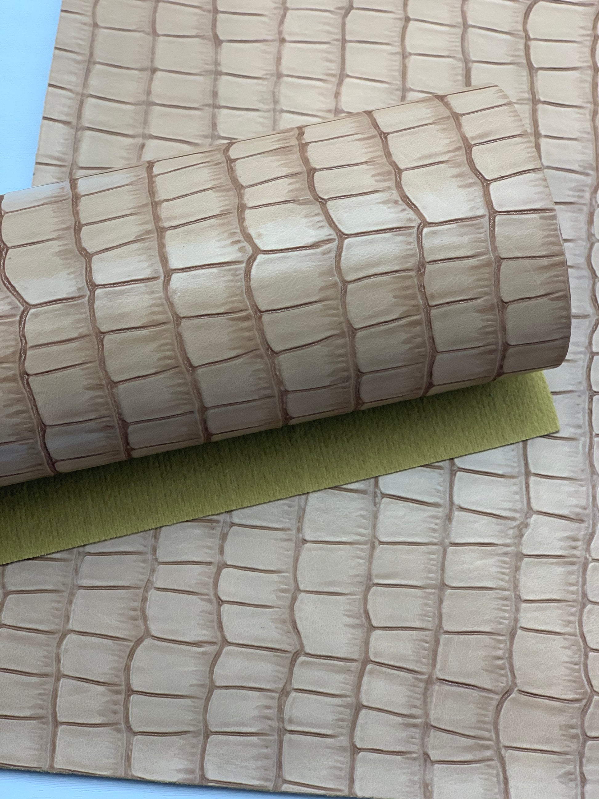 Cream Tan Alligator Textured Embossed Faux Leather Sheet