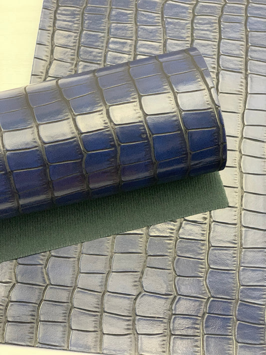 Blue Alligator Textured Embossed Faux Leather Sheet