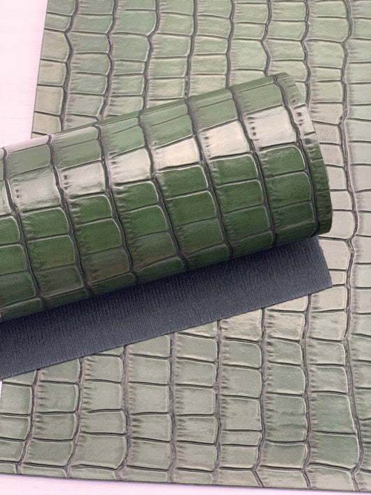 Green Alligator Textured Embossed Faux Leather Sheet