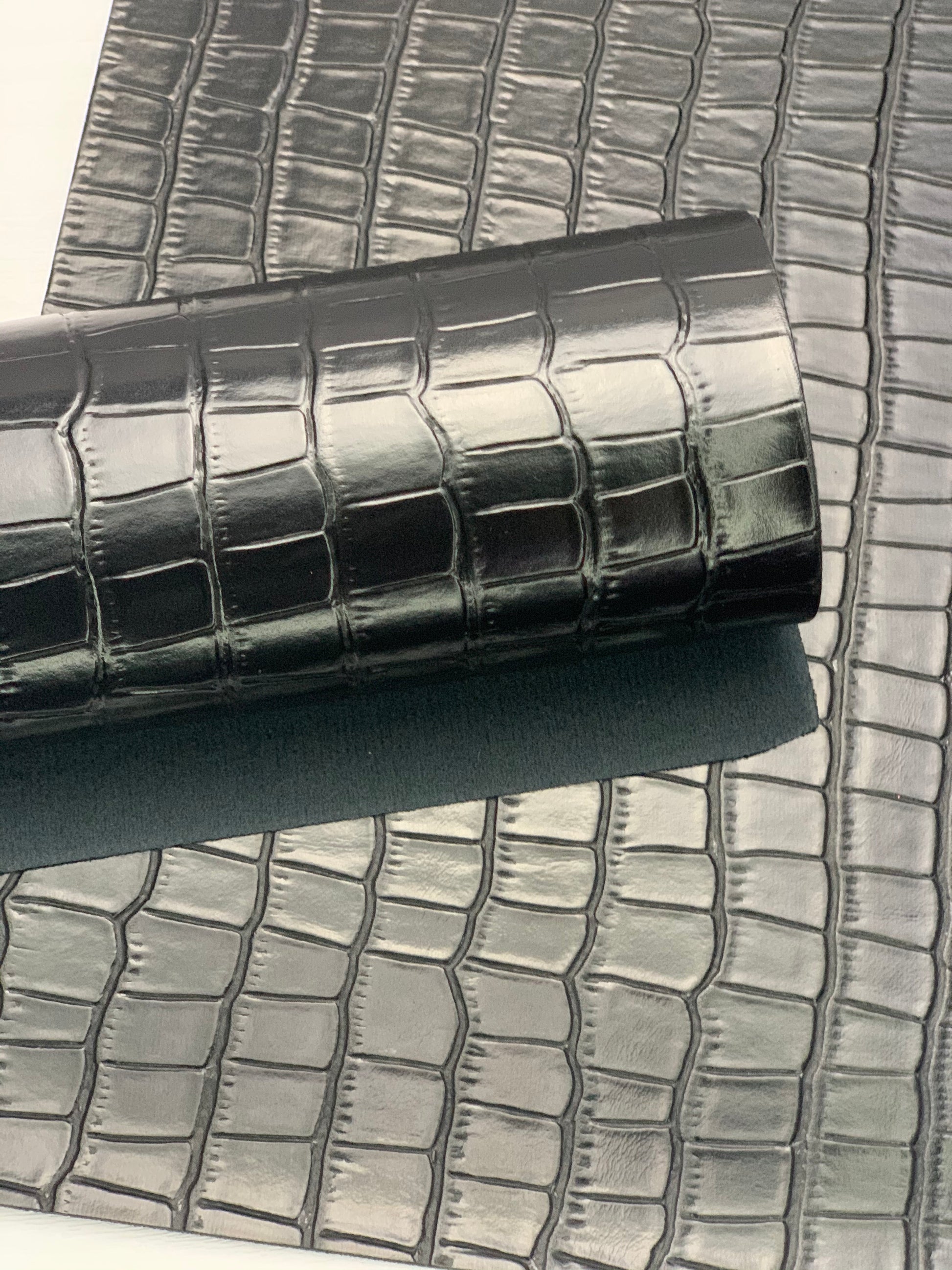 Black Alligator Textured Embossed Faux Leather Sheet