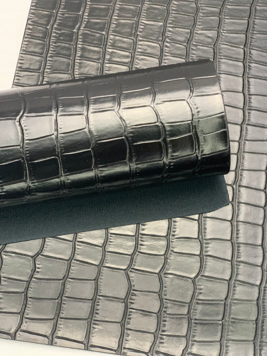 Black Alligator Textured Embossed Faux Leather Sheet